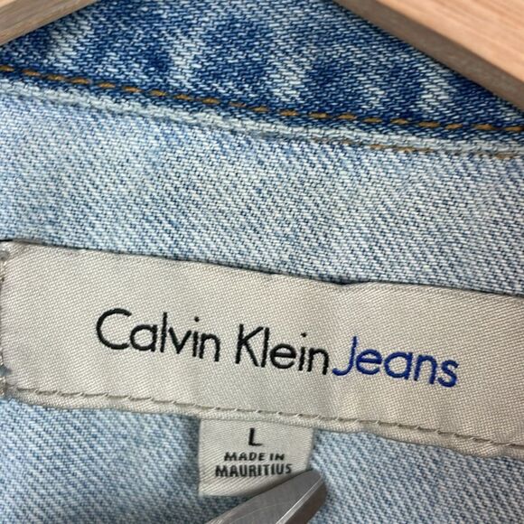 CALVIN KLEIN Men's Denim Trucker Jean Jacket Light Wash Button Front -Size Large - Picture 10 of 13